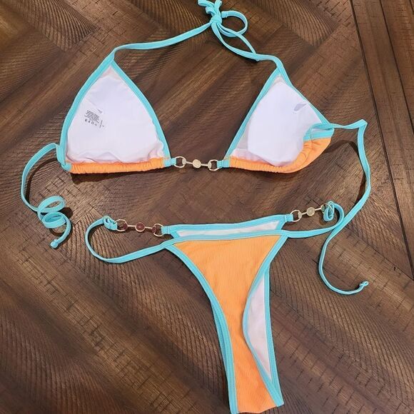 Thong Bikini Blue and Orange Large Adjustable - Picture 2 of 9